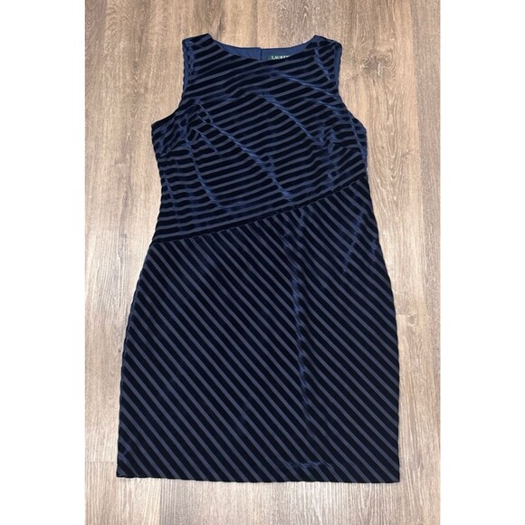 Lauren Ralph Lauren Dress 16 Blue Velvet Cocktail Party Wedding Sheath LRL - Picture 1 of 10
